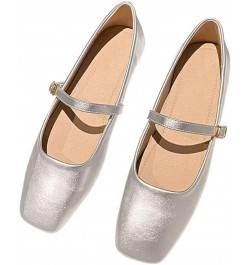 Women's Slip On Flats Comfortable Square Toe Mary Jane Flats Soft Dance Ballet Flats Pu 1 Silver $13.07 Flats