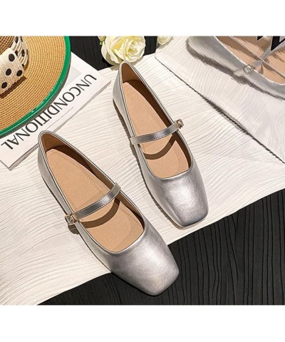 Women's Slip On Flats Comfortable Square Toe Mary Jane Flats Soft Dance Ballet Flats Pu 1 Silver $13.07 Flats