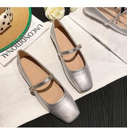 Women's Slip On Flats Comfortable Square Toe Mary Jane Flats Soft Dance Ballet Flats Pu 1 Silver $13.07 Flats