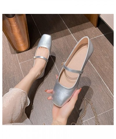 Women's Slip On Flats Comfortable Square Toe Mary Jane Flats Soft Dance Ballet Flats Pu 1 Silver $13.07 Flats