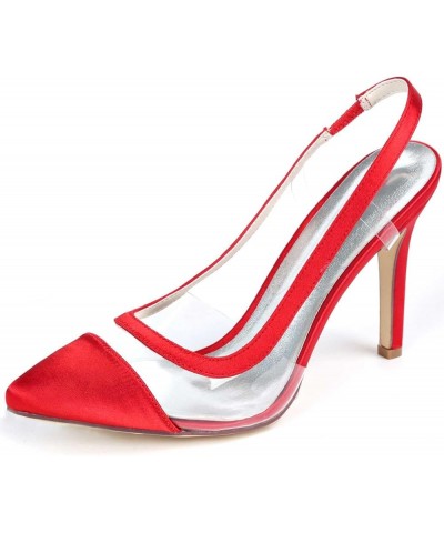 Heel Shoes for Women Satin Pointed Toe Low Heel Rhinestone Dress Pumps Evening Prom Wedding Shoes Red $32.58 Pumps