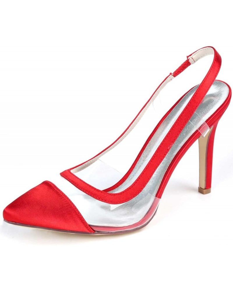 Heel Shoes for Women Satin Pointed Toe Low Heel Rhinestone Dress Pumps Evening Prom Wedding Shoes Red $32.58 Pumps