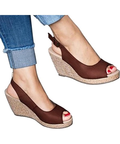 Women's Fish Mouth Back Hollow Shallow Wedge Heel Foreign Trade Low Top PU Fashion Sandals Womens Wedge Sandals Size 9 Brown ...