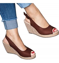 Women's Fish Mouth Back Hollow Shallow Wedge Heel Foreign Trade Low Top PU Fashion Sandals Womens Wedge Sandals Size 9 Brown ...