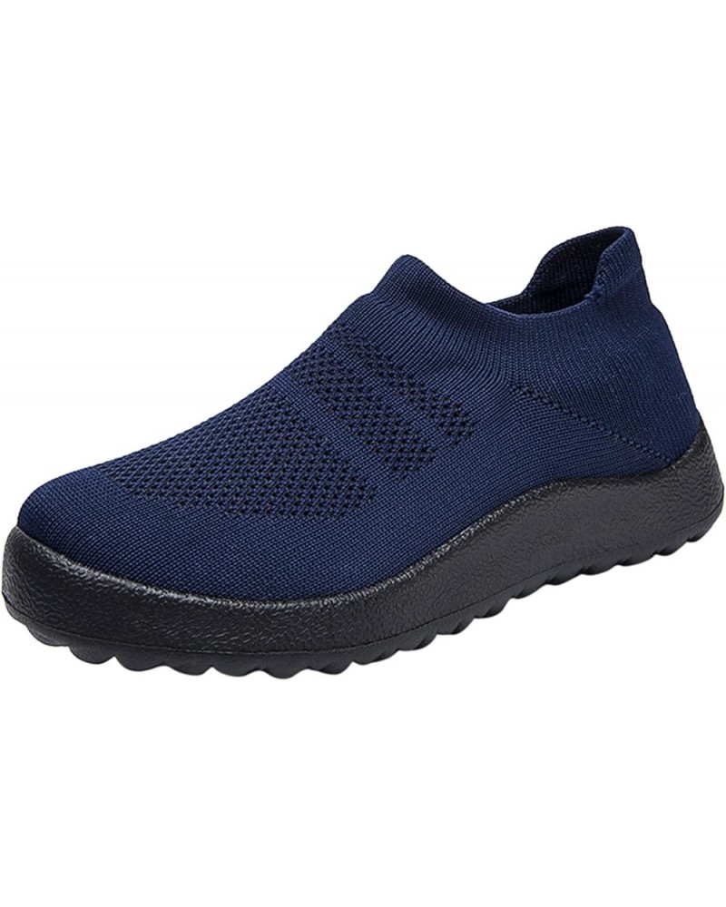 Womens Runing Tennis Mesh Sneakers Non-Slip Fashion Soft Shoes Work Shoes for Women Ao1-dark Blue $16.27 Outdoor Shoes