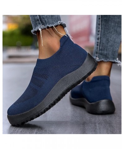 Womens Runing Tennis Mesh Sneakers Non-Slip Fashion Soft Shoes Work Shoes for Women Ao1-dark Blue $16.27 Outdoor Shoes