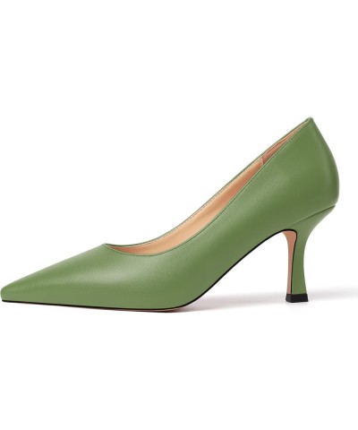 Womens Pointed Toe Stylish Slip On Dating Matte Dress Stiletto High Heel Pumps Shoes 2.5 Inch Olive Green $34.55 Pumps