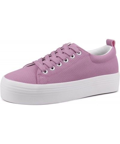 Women Lace Up Platform Sneakers Comfortable Casual Fashion Sneaker Walking Shoes Purple $23.50 Fashion Sneakers