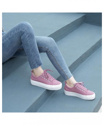 Women Lace Up Platform Sneakers Comfortable Casual Fashion Sneaker Walking Shoes Purple $23.50 Fashion Sneakers