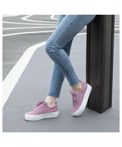 Women Lace Up Platform Sneakers Comfortable Casual Fashion Sneaker Walking Shoes Purple $23.50 Fashion Sneakers