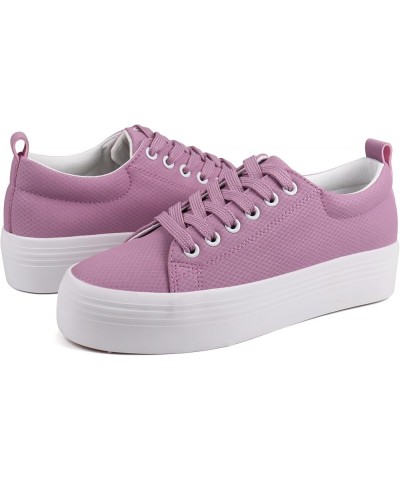 Women Lace Up Platform Sneakers Comfortable Casual Fashion Sneaker Walking Shoes Purple $23.50 Fashion Sneakers