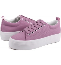 Women Lace Up Platform Sneakers Comfortable Casual Fashion Sneaker Walking Shoes Purple $23.50 Fashion Sneakers