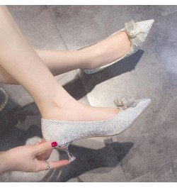 Fashion Rhinestone Bow Prom Stiletto Pumps for Woman Lightweight Closed Pointed Toe Sparkly Sequins Slip-on Mid Heeled Party ...