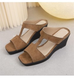 Mountain Sole Sandals for Women Ladies Fashion Solid Color Suede Square Open Toe Wedge Heel Thick Sole Sandals (Beige, 8.5) 7...