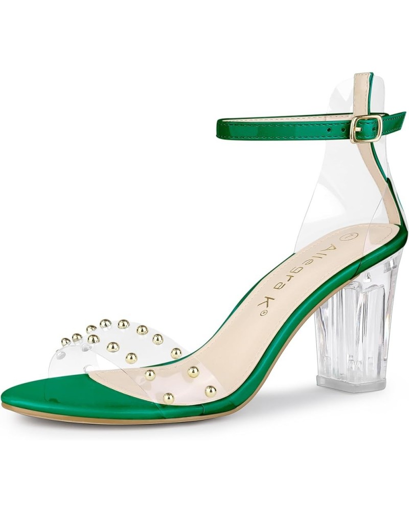 Women's Clear Block Heel Ankle Strap Heeled Sandals Green $20.70 Sandals