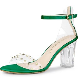 Women's Clear Block Heel Ankle Strap Heeled Sandals Green $20.70 Sandals