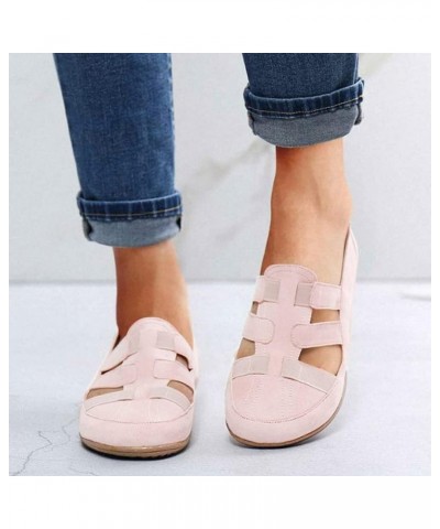 Color Summer Fashion Band Solid Women's Casual Shoes Hollow Elastic Flat Women's Brown Mens Casual Shoes (Orange, 6.5-7) 8.5 ...