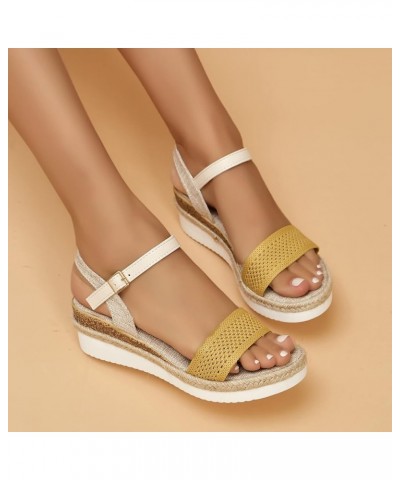 women's flat sandals, Women's Sandals Wedges Fashion Buckle Strap Sandals Summer Flip Flops Shoes for Women Z 14-yellow $10.6...