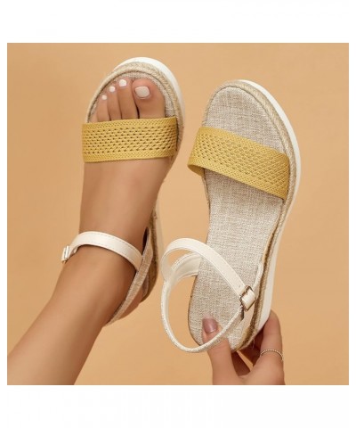 women's flat sandals, Women's Sandals Wedges Fashion Buckle Strap Sandals Summer Flip Flops Shoes for Women Z 14-yellow $10.6...