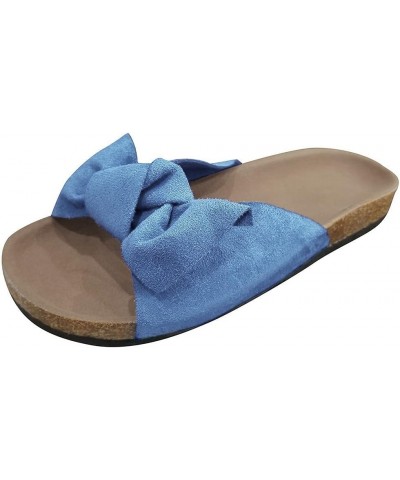 Sandals Bottom Bow Flat Beach Women Shoes Tie Fashion Thick Heel Slipper Women's slipper Cool Slippers for Women Blue $11.24 ...