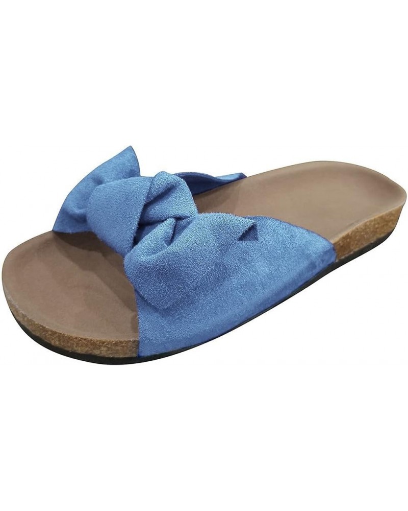 Sandals Bottom Bow Flat Beach Women Shoes Tie Fashion Thick Heel Slipper Women's slipper Cool Slippers for Women Blue $11.24 ...