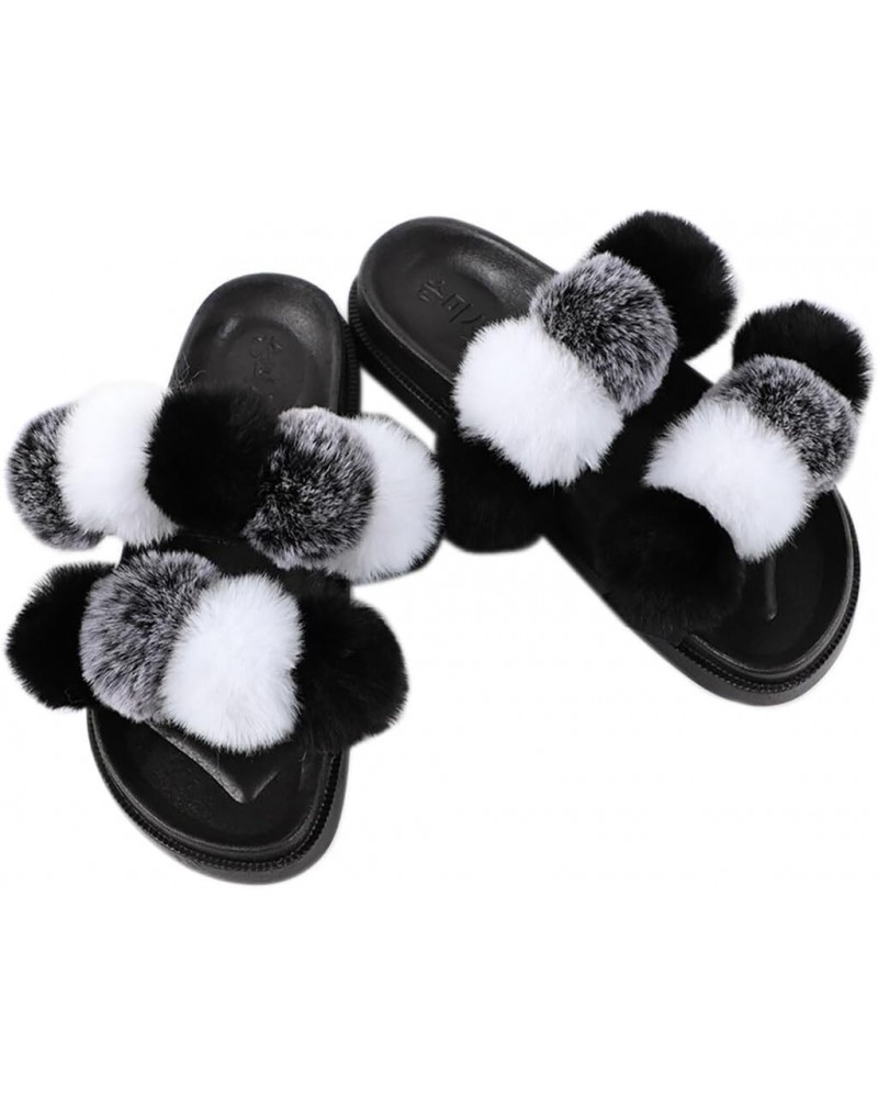 Fuzzy Open Toe Pom Pom Ball Slippers for Women - Flat Soft Fashion Fur Slides for Indoor Outdoor Wear $11.54 Slippers