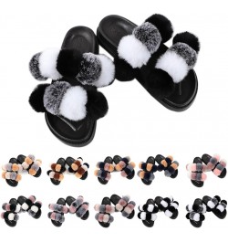 Fuzzy Open Toe Pom Pom Ball Slippers for Women - Flat Soft Fashion Fur Slides for Indoor Outdoor Wear $11.54 Slippers