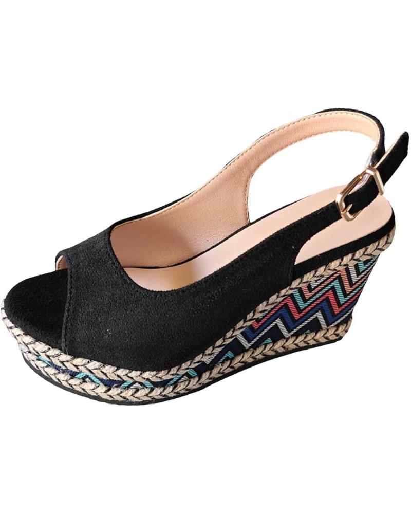 Wedge Sandals for Women Dressy Casual Flip Flops Sandals Beach Boho Sandals Flatform Espadrille Sandal 55-nrny-black-g $14.35...