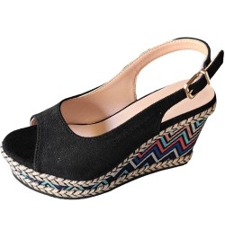 Wedge Sandals for Women Dressy Casual Flip Flops Sandals Beach Boho Sandals Flatform Espadrille Sandal 55-nrny-black-g $14.35...