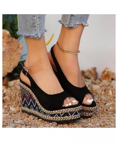 Wedge Sandals for Women Dressy Casual Flip Flops Sandals Beach Boho Sandals Flatform Espadrille Sandal 55-nrny-black-g $14.35...