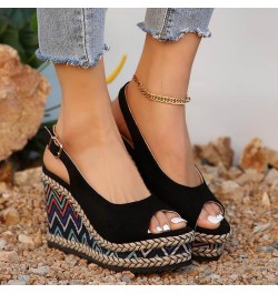 Wedge Sandals for Women Dressy Casual Flip Flops Sandals Beach Boho Sandals Flatform Espadrille Sandal 55-nrny-black-g $14.35...