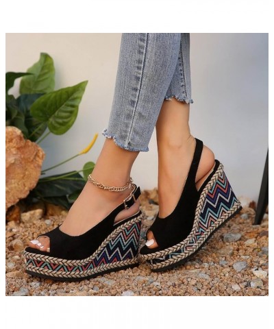 Wedge Sandals for Women Dressy Casual Flip Flops Sandals Beach Boho Sandals Flatform Espadrille Sandal 55-nrny-black-g $14.35...