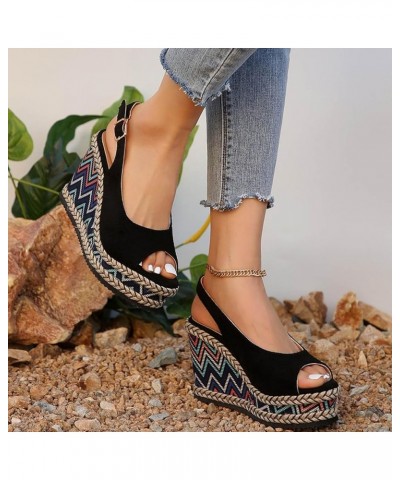 Wedge Sandals for Women Dressy Casual Flip Flops Sandals Beach Boho Sandals Flatform Espadrille Sandal 55-nrny-black-g $14.35...