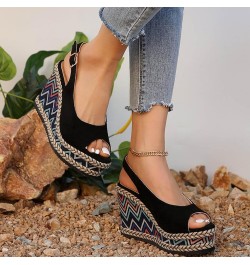 Wedge Sandals for Women Dressy Casual Flip Flops Sandals Beach Boho Sandals Flatform Espadrille Sandal 55-nrny-black-g $14.35...