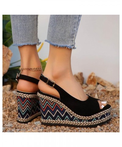 Wedge Sandals for Women Dressy Casual Flip Flops Sandals Beach Boho Sandals Flatform Espadrille Sandal 55-nrny-black-g $14.35...