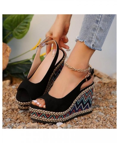 Wedge Sandals for Women Dressy Casual Flip Flops Sandals Beach Boho Sandals Flatform Espadrille Sandal 55-nrny-black-g $14.35...