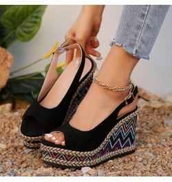 Wedge Sandals for Women Dressy Casual Flip Flops Sandals Beach Boho Sandals Flatform Espadrille Sandal 55-nrny-black-g $14.35...