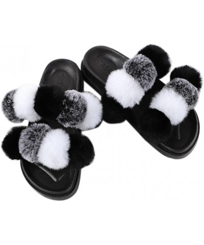 Fuzzy Open Toe Pom Pom Ball Slippers for Women - Flat Soft Fashion Fur Slides for Indoor Outdoor Wear $11.54 Slippers