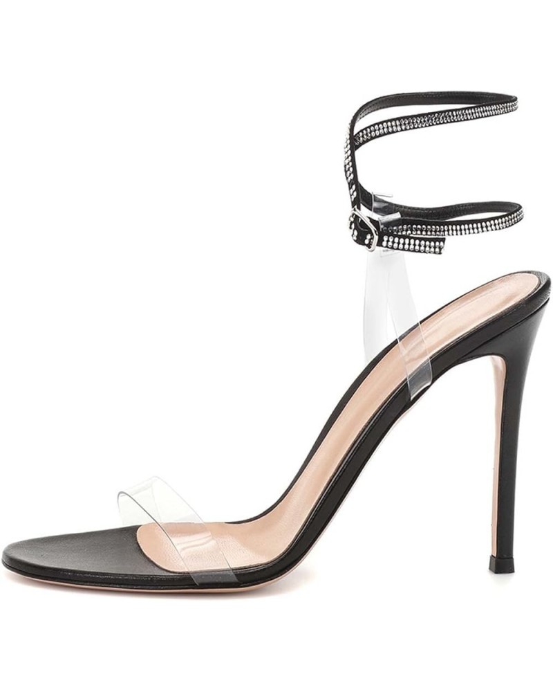 Transparent Stiletto Buckle Party Sandals Black 39 $39.60 Sandals