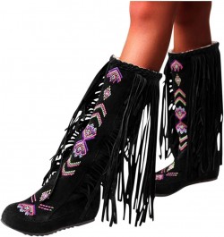 Flock Long Style Boots Fashion Woman Tassel Chinese Flat High Women Over The Knee Boots for Women Leather High Heel Black $30...