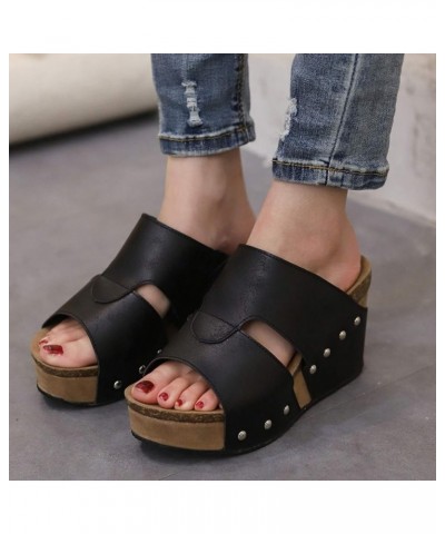 Furry Flip Flop Slippers For Womens Black Slides Sandals Beach Sandals For Women Wedge Sandals For Women Flat A-black $11.43 ...