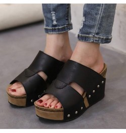 Furry Flip Flop Slippers For Womens Black Slides Sandals Beach Sandals For Women Wedge Sandals For Women Flat A-black $11.43 ...