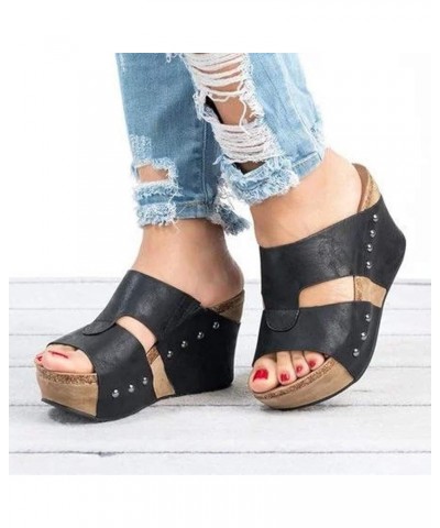 Furry Flip Flop Slippers For Womens Black Slides Sandals Beach Sandals For Women Wedge Sandals For Women Flat A-black $11.43 ...