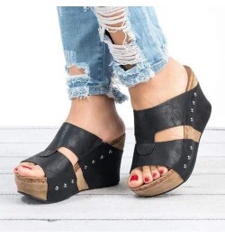 Furry Flip Flop Slippers For Womens Black Slides Sandals Beach Sandals For Women Wedge Sandals For Women Flat A-black $11.43 ...