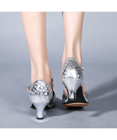 Sandals for Womens Latin Dance Shoes Heeled Ballroom Salsa Sequin Dance Shoes Heeled Sandals for Women sexy Z 13-silver $13.4...