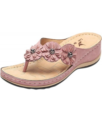 Wedge Sandals for Women,Women's Arch Support Floral Strap Slip On Clip Toe Flip Flops Sandals Boho Sandals Pink $15.65 Outdoo...