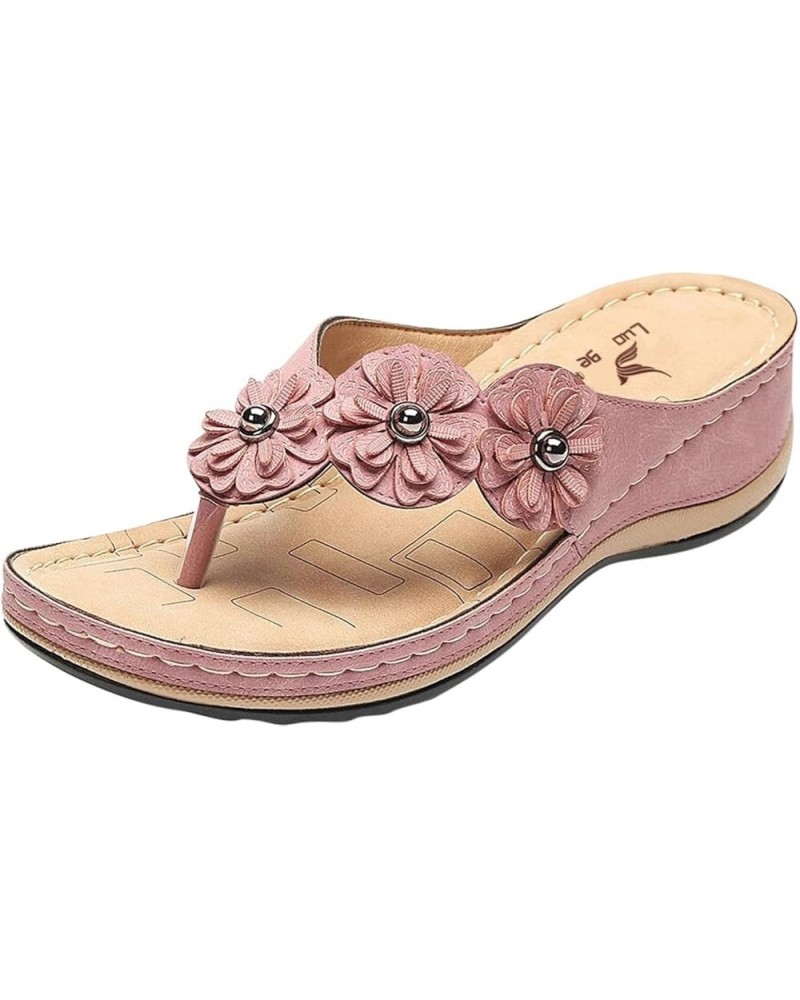 Wedge Sandals for Women,Women's Arch Support Floral Strap Slip On Clip Toe Flip Flops Sandals Boho Sandals Pink $15.65 Outdoo...