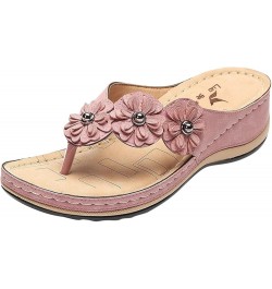 Wedge Sandals for Women,Women's Arch Support Floral Strap Slip On Clip Toe Flip Flops Sandals Boho Sandals Pink $15.65 Outdoo...