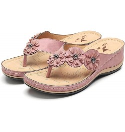 Wedge Sandals for Women,Women's Arch Support Floral Strap Slip On Clip Toe Flip Flops Sandals Boho Sandals Pink $15.65 Outdoo...