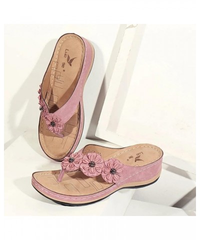 Wedge Sandals for Women,Women's Arch Support Floral Strap Slip On Clip Toe Flip Flops Sandals Boho Sandals Pink $15.65 Outdoo...